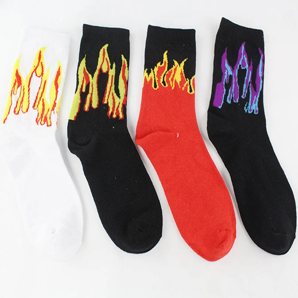 1 пара в стиле Харадзюку, хлопковые зимние Носки с рисунком пламени, модные женские, мужские, крутые короткие носки для девочек, Calcetines Mujer