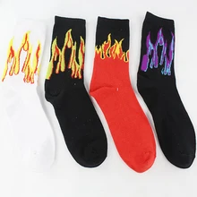 1 пара в стиле Харадзюку, хлопковые зимние Носки с рисунком пламени, модные женские, мужские, крутые короткие носки для девочек, Calcetines Mujer