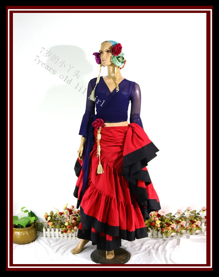 

cotton 4tiered 18yards Ats Gypsy tribal belly dance skirt with border EI51