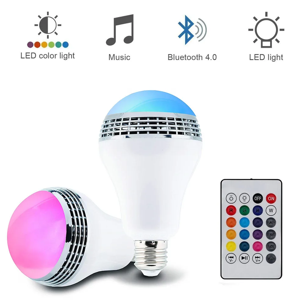 

DVOLADOR LED RGBW Music Bulb E27 10W Wireless Smart Dimmable Bluetooth Control Built-in Audio Speaker+RF 24Key Remote Control