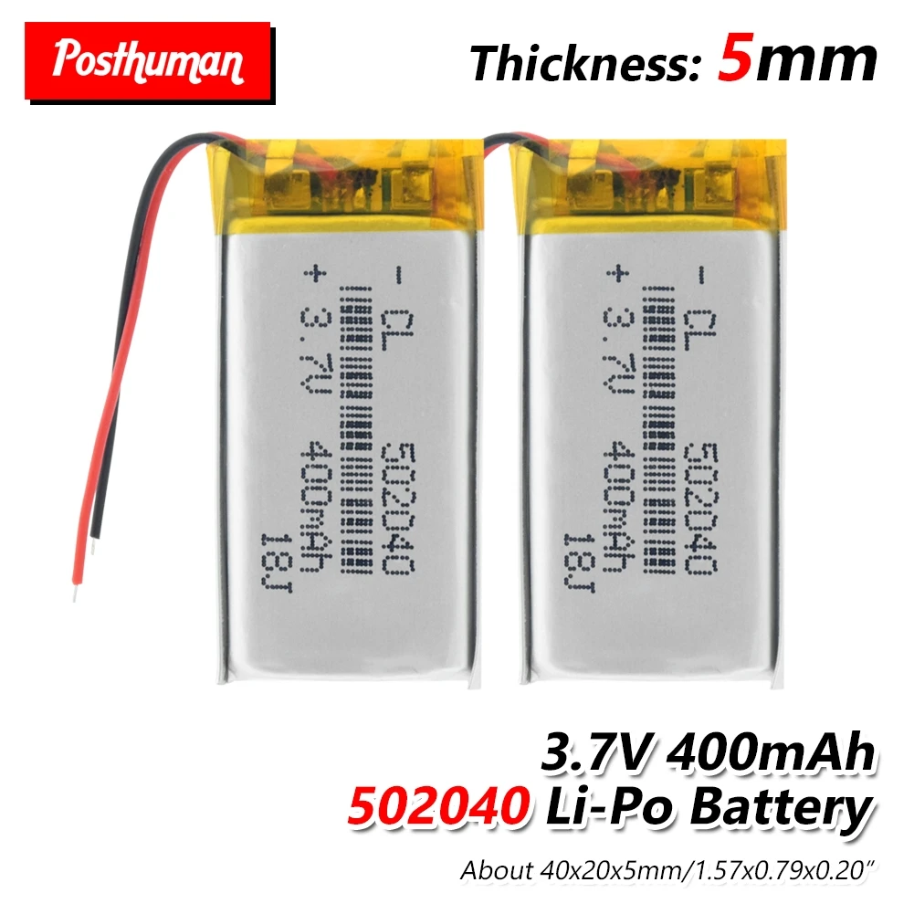502040 Rechargeable Li-ion 3.7V lithium polymer batteries 400 mah With PCB For MP3 MP4 MP5 GPS PSP E-book Electric Toy LED Light