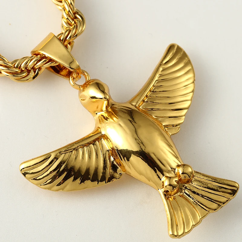 Mens Jewlery Iced Out Hip Hop Mens Gold Tone Bling Peace Dove Pendant
