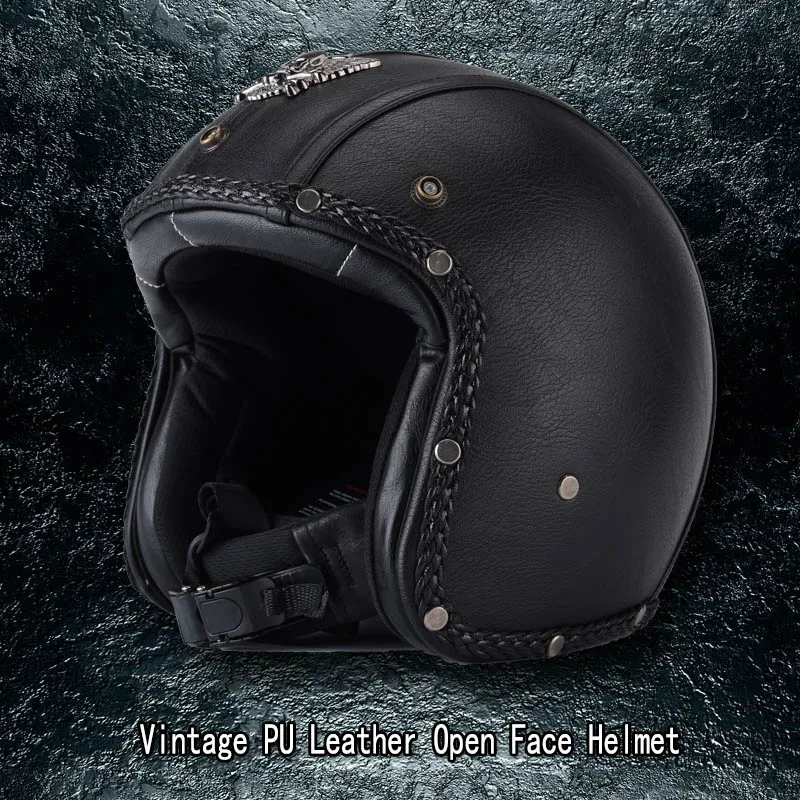 2018 New Leather Open Face Vintage Motorcycle Helmet With Goggle Mask