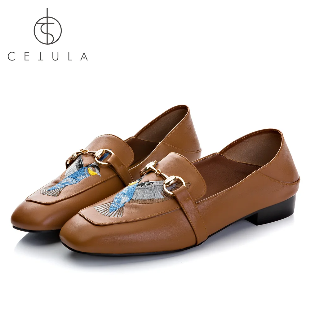 

@Cetula 2018 Handcrafted Long-tailed Broadbill Embroidered Female Toc Smooth Calfskin Square toe Lofers/Slippers ft. Horsebit