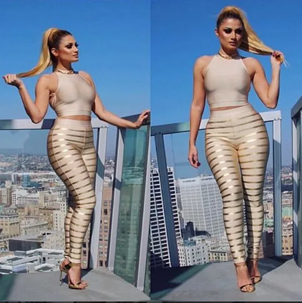 

Babatique Sexy bodycon dress Women Luxury foil print Two 2 Piece Celebrity Party dresses Bandage Bodysuit Full Pencil Tops Pants
