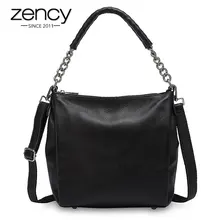 Zency натуральная кожа черная сумка модная женская сумка на плечо высокое качество сумка-тоут кошелек элегантная дамская сумочка через плечо