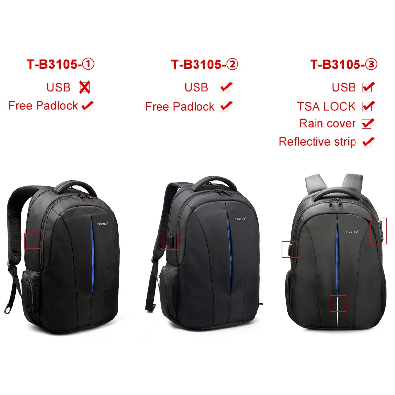 Tigernu impermeable de 15,6 pulgadas del ordenador portátil mochila NO clave de la TSA Anti robo hombres mochilas de adolescentes mochila bolso hombre mochila