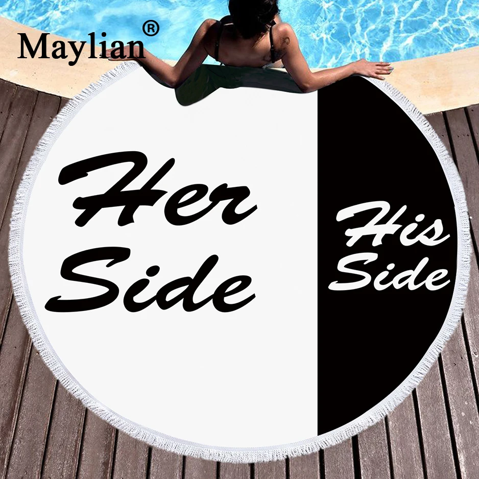

Summer Large Round Beach Towel His and Her Side for Adults Couples Microfiber Toalla Tassel Bath Towel Yoga Mat T75