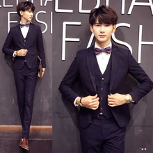 Темно-синие смокинги для жениха на заказ, облегающие мужские свадебные костюмы для выпускного вечера, 3 предмета(куртка+ брюки+ жилет), костюм homme terno