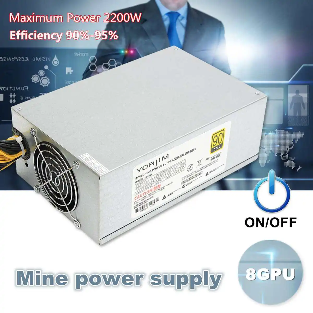 

2200W Mining Mine Power Supply For 8GPU Eth Rig Ethereum Coin S9 S7 L 3 170V-240V