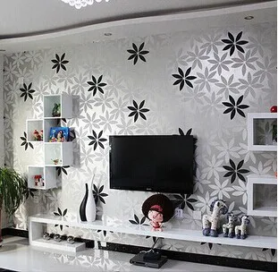 Blanco y negro Simple tridimensional flocado wallpaper plata flor