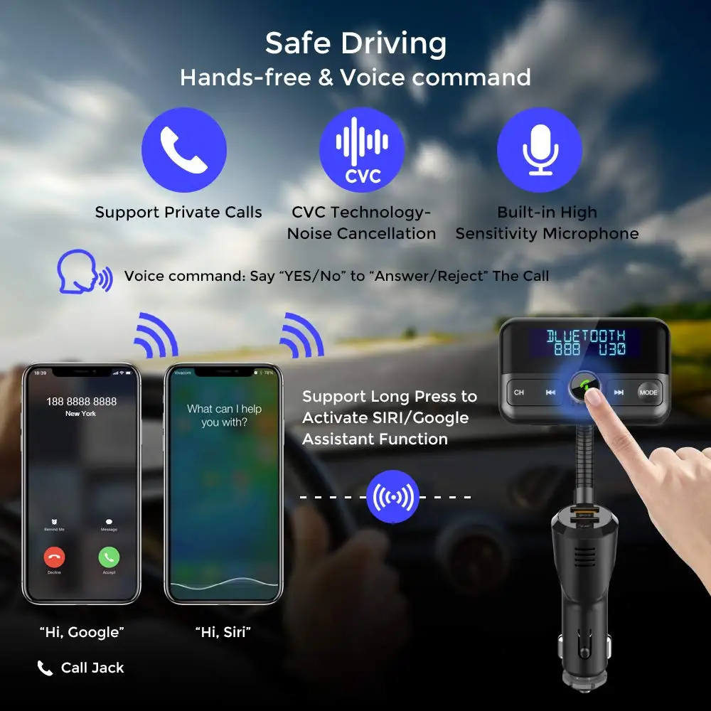 BT75S Bluetooth FM передатчик Да/Нет голосового управления по громкой связи