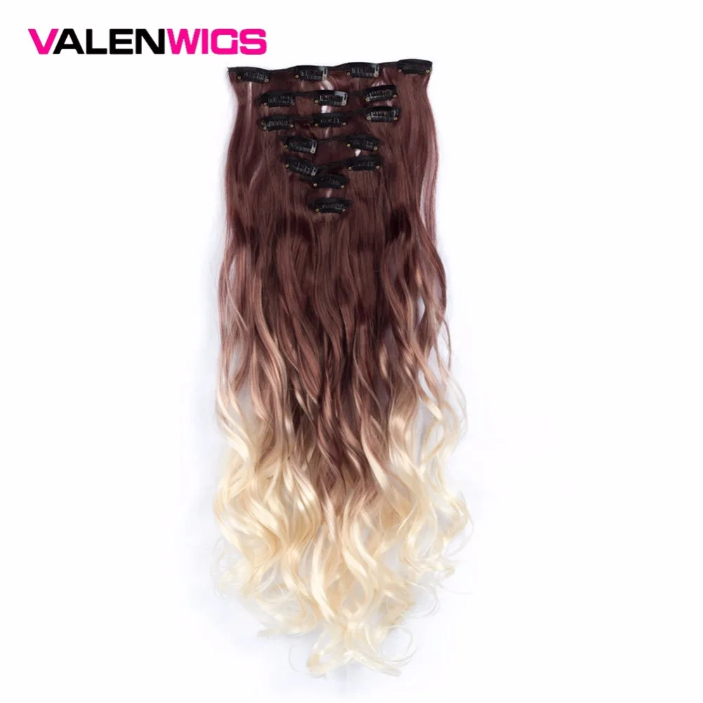 ValenWigs 130 г два тона 32 цвета 7 шт./компл. клип на наращивание волос 22 ''длинные волнистые Омбре синтетические накладные волосы для женщин