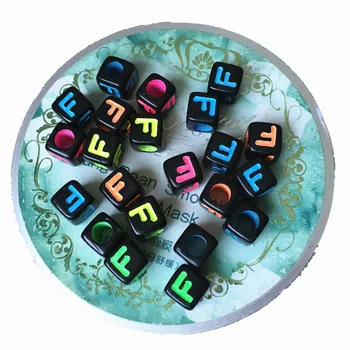 

Free Shipping Mixed Neon Colors Initial F Printing Cube Acrylic Letter Beads 7*7MM 1900PCS Square Black Alphabet Plastic Beads