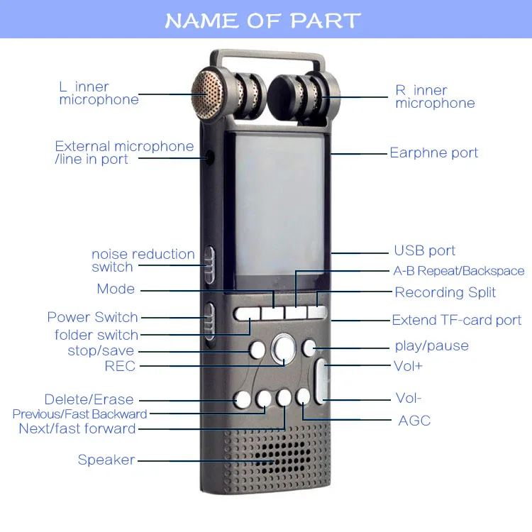 Портативный цифровой диктофон hifi на большие расстояния профессиональный