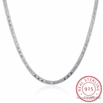

LEKANI I LOVE YOU Letter 4MM 20" Full Sideways 925 Sterling Silver Fine Jewelry Women Men Snake Chain Necklace Colar de Prata