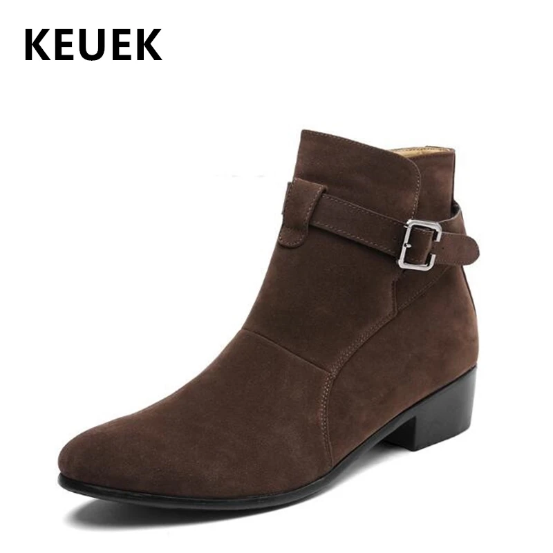 

New Arrival Men boots Pointed Toe Buckle Strap Fashion Ankle Chelsea boots Spring Autumn Male shoes Leather boots 02A