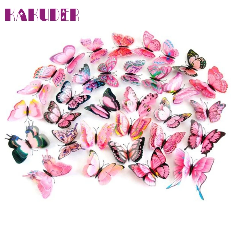 

Kakuder Butterfly Wall Stickers Colorful 3D Butterflies bedroom living room Home Fridage Decor #10 2017 Gift Drop