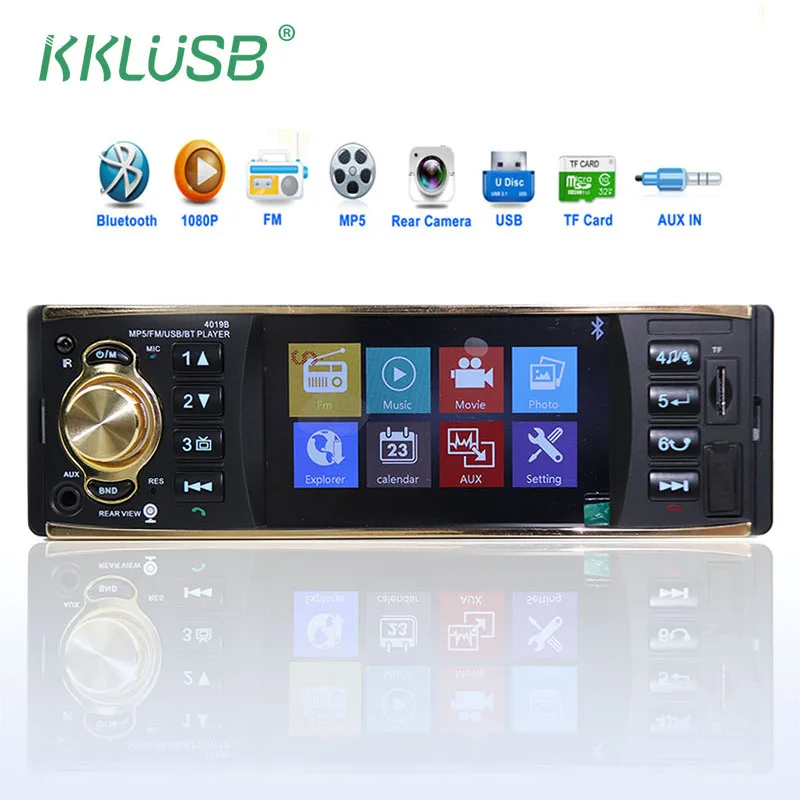 1 One Din Car Radio 4.1 inch Audio Stereo AUX FM Radio Station Bluetooth Autoradio with Rearview