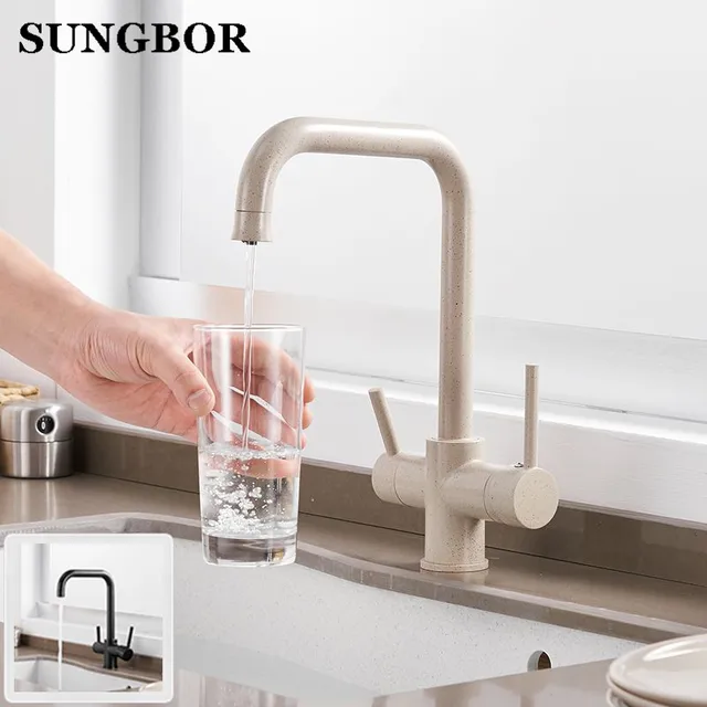 Best Price Purifier Kitchen Faucet with Filtered Water Dual Handle Drinking Water Tap,Cold and Hot Mixer Sink Faucet Black Copper CF-0187H