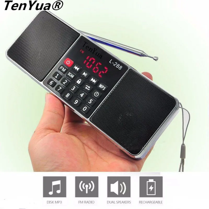 Портативный мини FM радиоприемник TenYua стерео музыкальный плеер TF карта USB диск ЖК