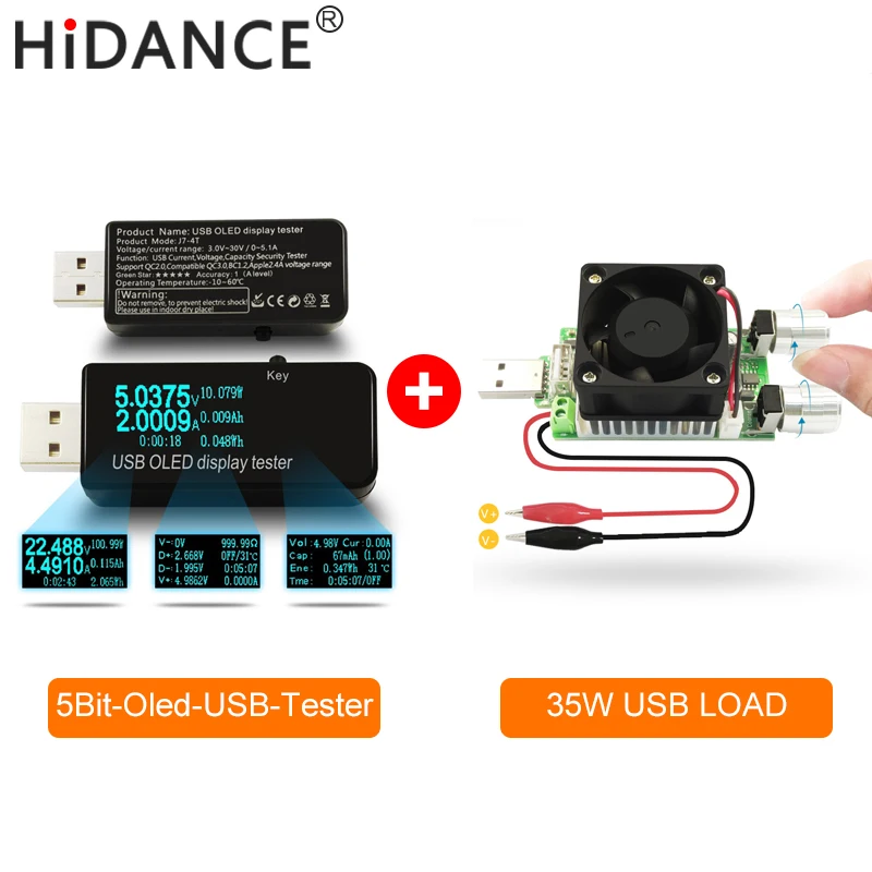 USB Tester DC OLED 128x64 voltmeter current voltage Meters Power Bank battery Capacity monitor Phone charger detector +USB LOAD
