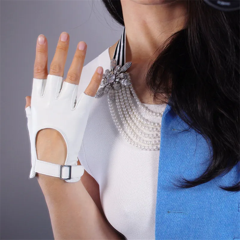 

2019 Latest Genuine Leather Semi-Finger Gloves Female Ultra-Thin Pure Sheepskin Half Finger Spring Summer Driving Mittens TB127