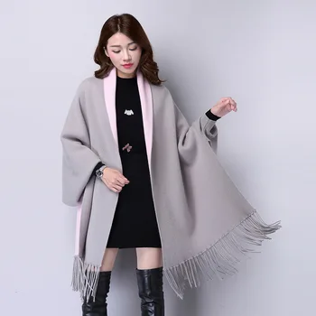 

Ladychili Fashion Elegant Women Keep Warm Long Boatwing Sleeve Cardigan Scarves Wraps with Tassel Knit Two Color Soft Swing S72