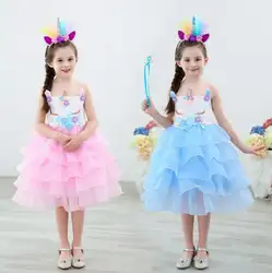 Бесплатная доставка Единорог Туту платье с фатиновой юбкой с обруч для волос принцессы вечерние платья в виде цветка для девочек Для детей
