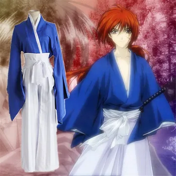 

New Anime Rurouni Kenshin Himura Kenshin Kimono Cosplay Costumes Blue Full Sets Kendo Uniform Halloween costume