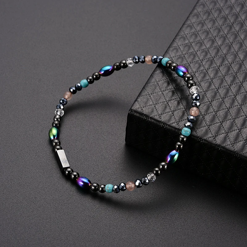 

KLEEDER New Healthy Weight Loss Ankle Bracelets for Women Men Anklets Black Magnetic Therapy Anklet Bracelets Beads Foot Chain