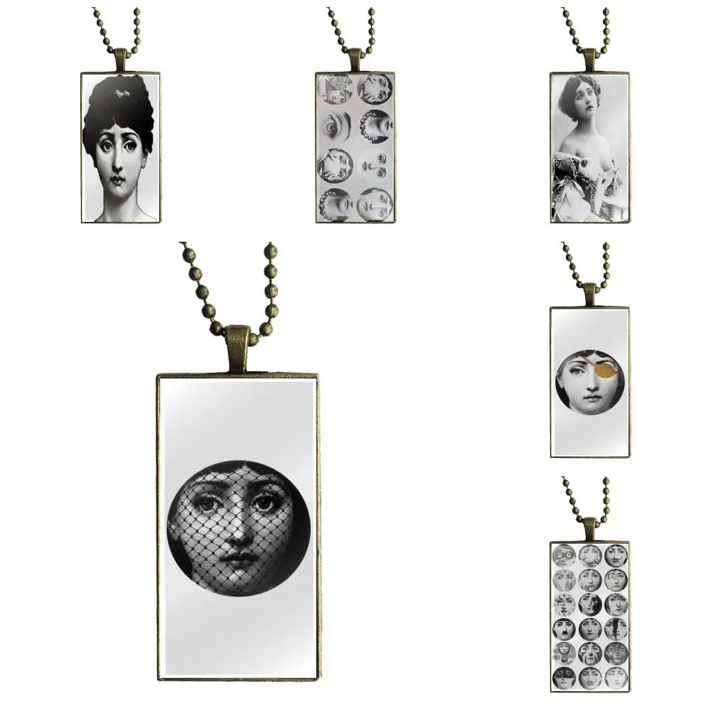 EJ glaze Fornasetti лицо для девочек ручной работы подарок стекло колье с кабошоном кулон