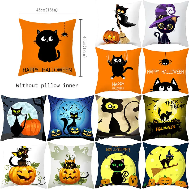 

YWZN Halloween Printing Cushion Cover Halloween Pumpkin Cat Throw Pillow Case Pumpkin Cat Decorative Pillowcase Cushion Cover