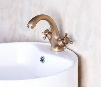 

Vintage Retro Antique Brass Double Cross Handles Single Hole Bathroom Vessel Sink Basin Faucet Mixer Cold/Hot Water Tap anf250