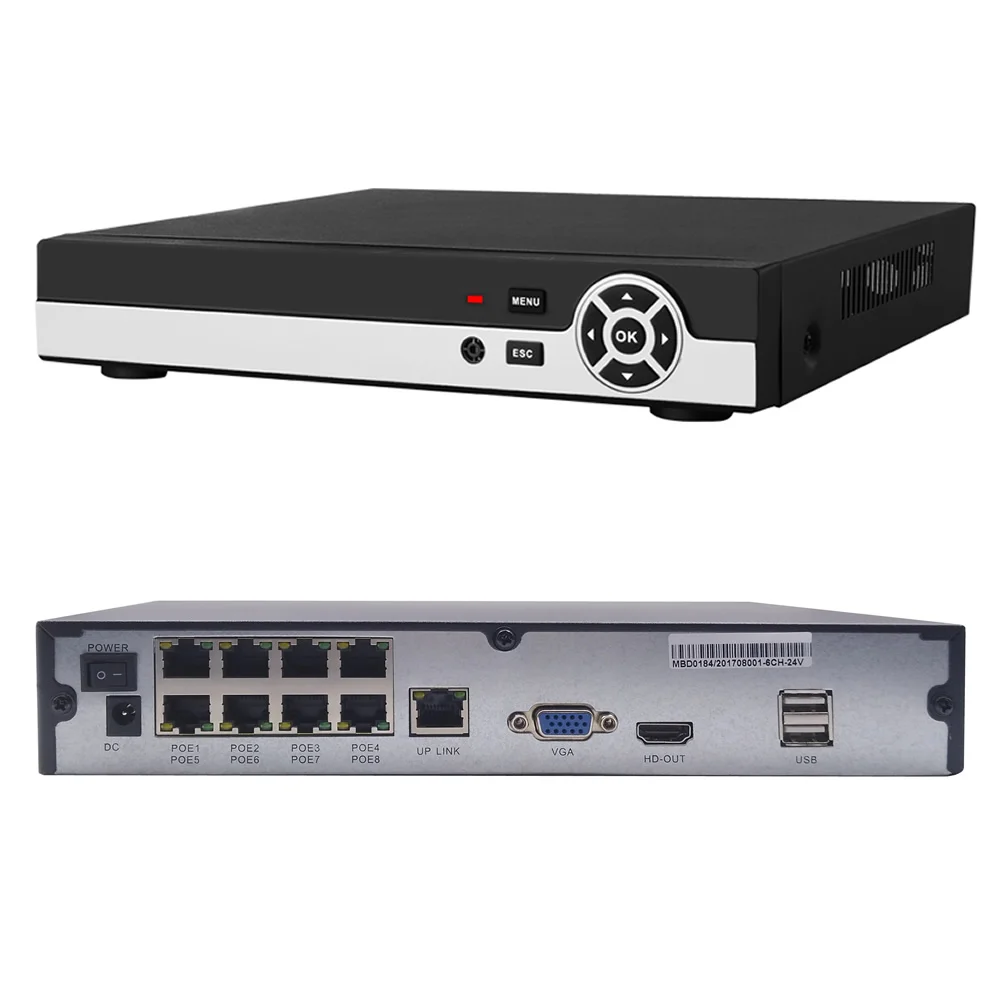 Система видеонаблюдения в помещении 1080P 8ch POE NVR + 2MP купольная IP камера ночного
