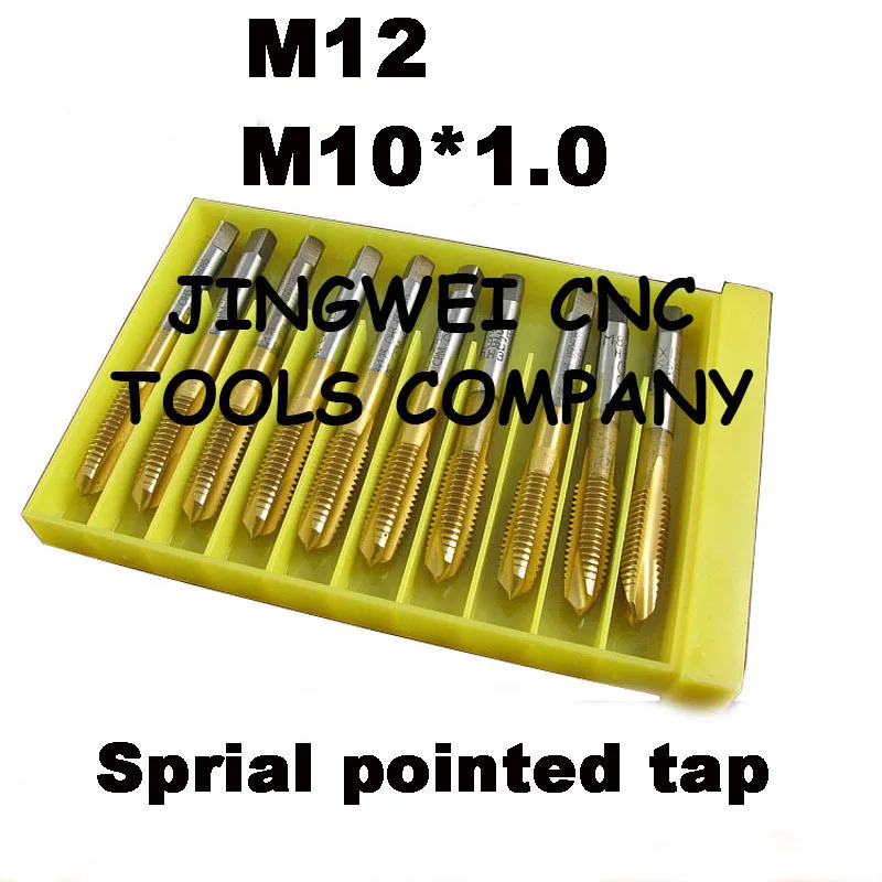10 PCS Spiral pointed machine tap M12 and M10X1.0 with tin coating free