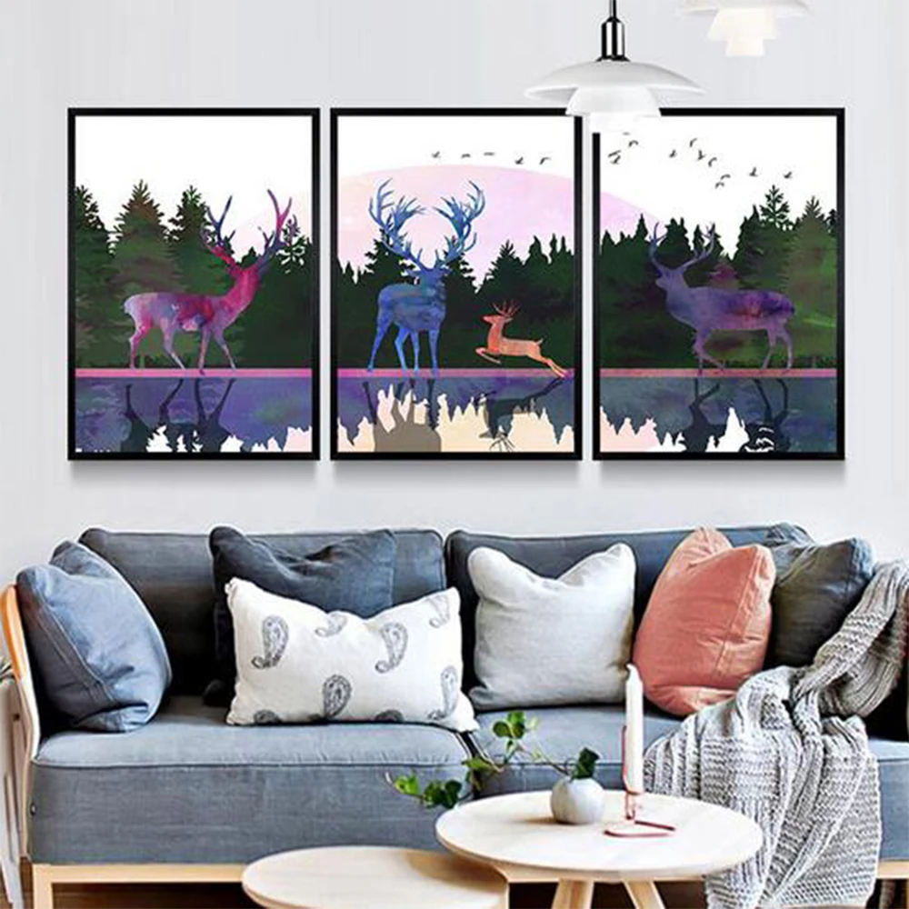

Abstract Canvas Art Paintings Nordic Forest Deer Decoration Painting Scandinavian Room Decoration Posters And Prints