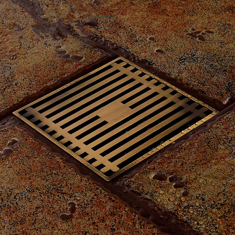 Antique Brass Fast Draining Straight line Bathroom 4" Sink Floor Drain