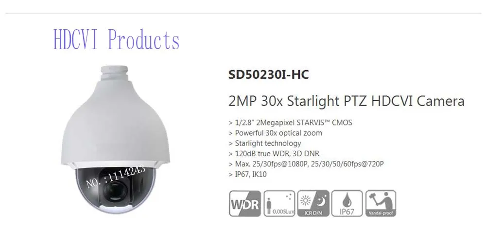 DAHUA CCTV Security Camera 2MP 30x Starlight PTZ HDCVI Camera IP67 IK10 ...