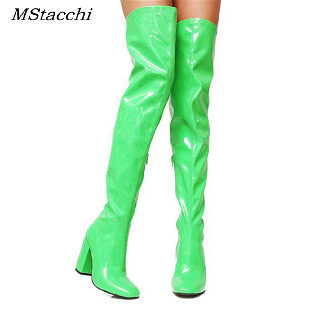 Mcacchi/пикантная обувь для вечеринок женские ботфорты нарядное платье для девочек женские ботинки на высоком каблуке яркие высокие сапоги из лакированной кожи, 48