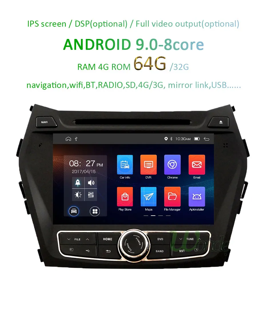 Sale DSP 4G 64G Android 9.0 IPS SCREEN 2 Din CAR DVD PLAYER For Hyundai IX45 Santa fe 2013 2014 GPS player navigation radio stereo 1