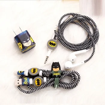

Good Gift Cute Cartoon USB Cable Earphone Protector Set With Cable Winder Stickers Spiral Cord Protector For iphone 5 6 6s 7plus