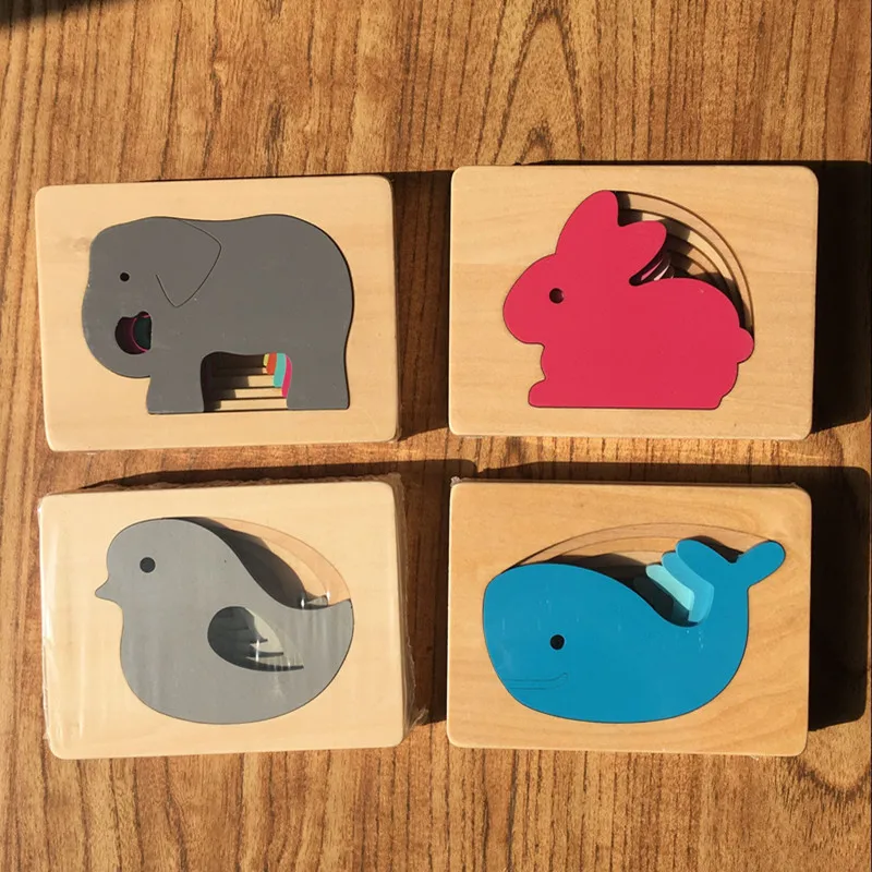 

Baby Wooden Toys For Children Animal Carton 3D Puzzle Multilayer Jigsaw Puzzles Baby Toys Child Early Educational Aids Bricks