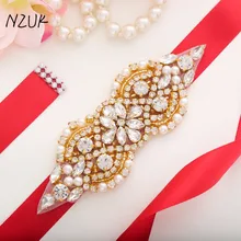 Стразы свадебный пояс ручной работы бисер пояс невесты золотой Хрустальный пояс лента для свадебных платьев невесты Y110G