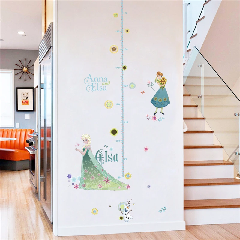 cartoon disney frozen height measure wall stickers bedroom home decor Elsa Anna princess growth chart wall decals posters