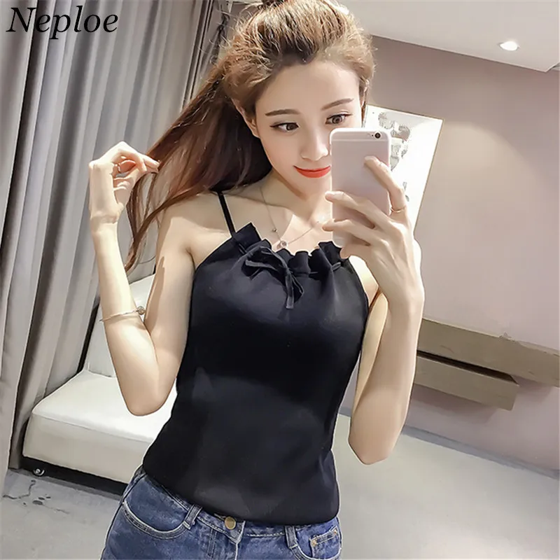 

Neploe Summer Sleeveless Solid Knitted T shirt Newly 2018 Sexy Slim Sling Women T-shirt Casual Fashion Female Camisetas 67458