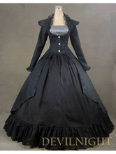 Black Vintage Long Sleeves Gothic Victorian Dress Antique Victorian Dressing Chest