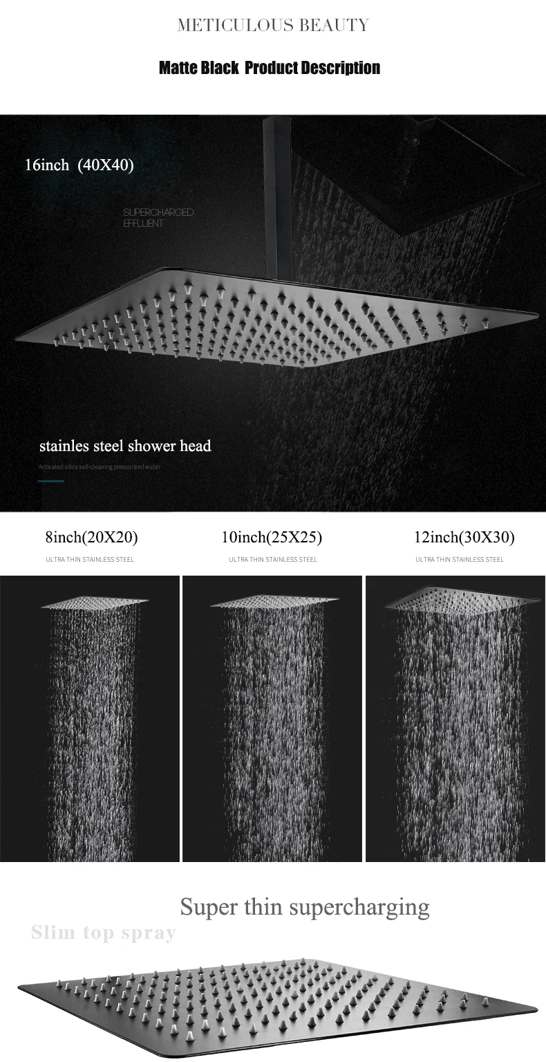 Черный душ ультра-тонкий встраиваемый в стену Лейка для душа из абс потолочный латунный смеситель для душа комплект Душ дождь стороны провест 10/12/16 дюймов Ванная комната