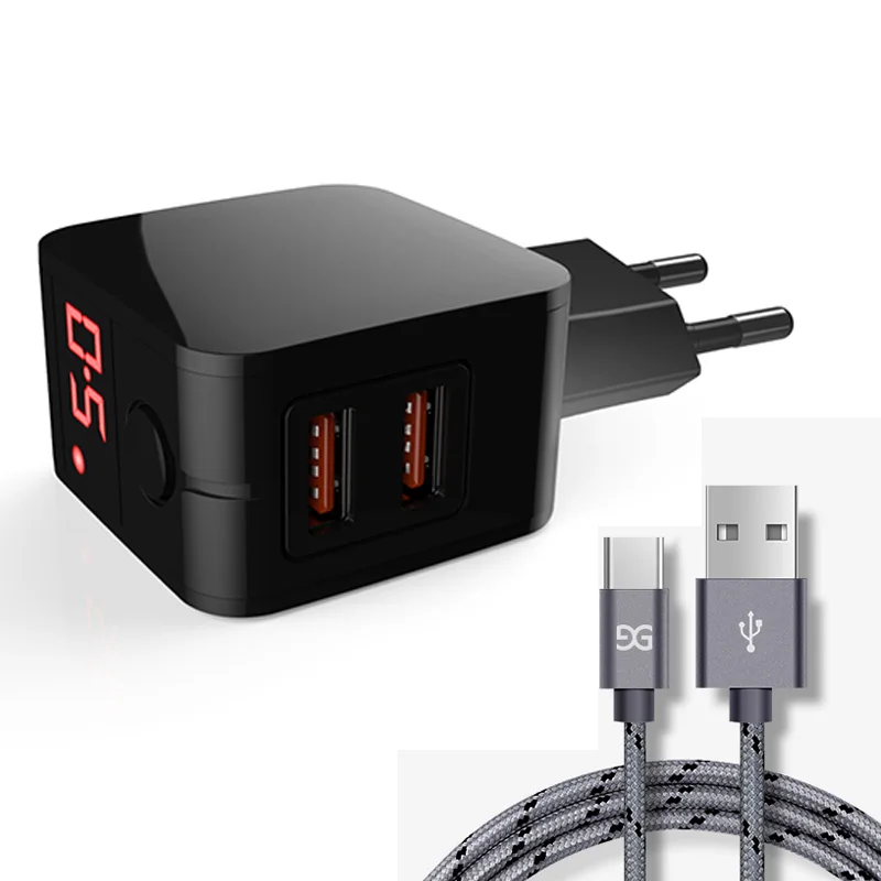 От GUSGU USB Зарядное устройство двойное быстрое зарядное устройство для телефона адаптер ЕС Порты и разъёмы с Тип usb-C нейлоновый кабель для samsung Galaxy S9 S8 huawei Oneplus - Цвет: BlackGrey