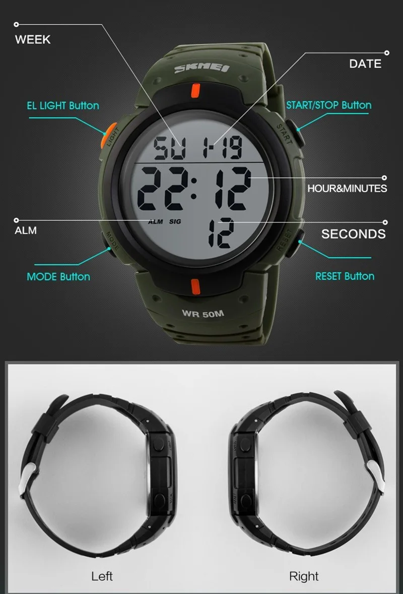 grande dial relógios militares alarme resistente a